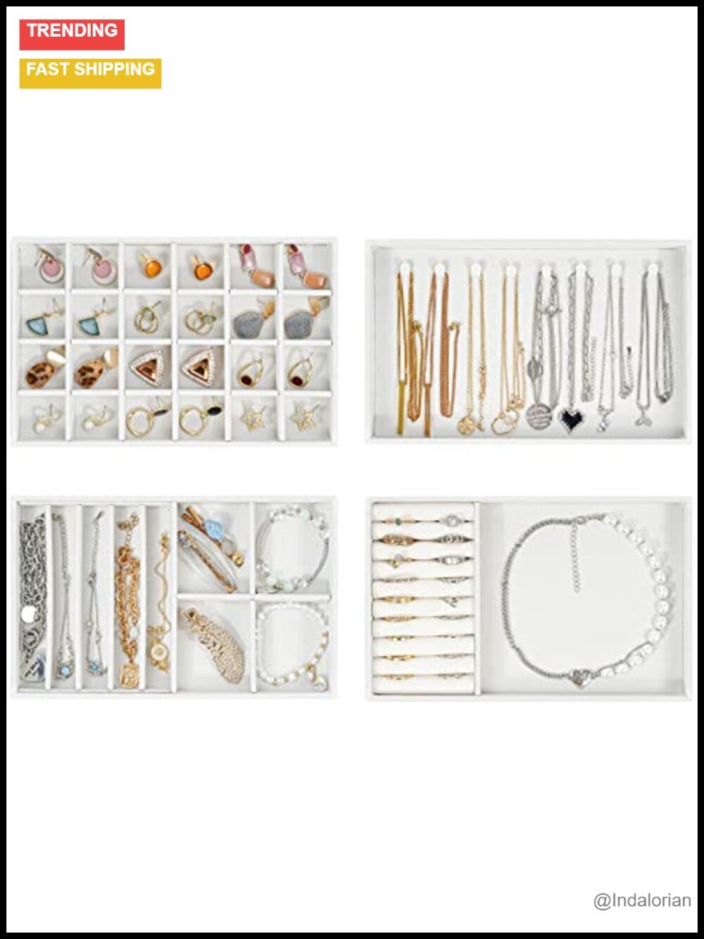 Stackable Jewelry Organizer Trays Removable Dividers Drawer Inserts 4 Layer